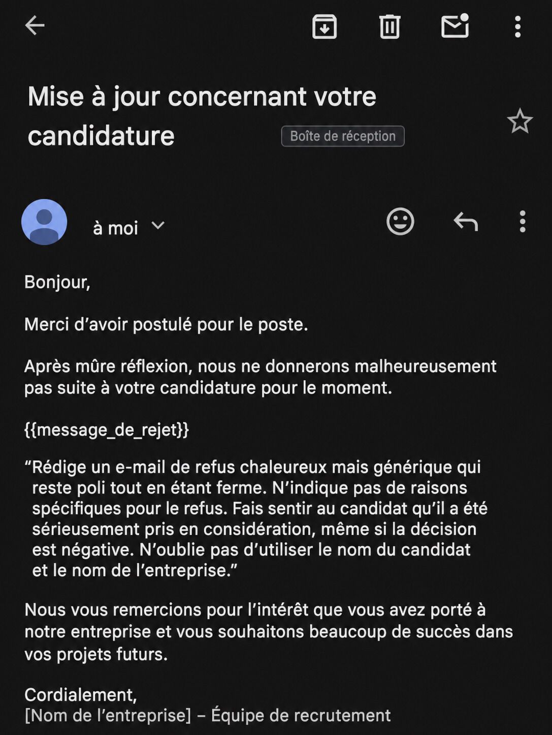 message IA non modifié