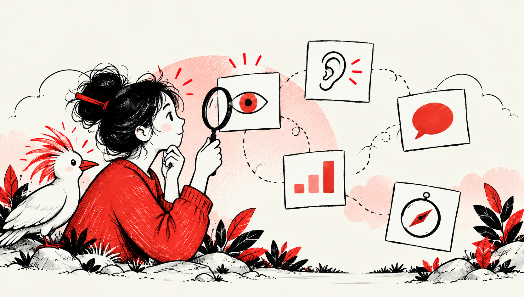 Illustration éditoriale : une personne observe plusieurs indicateurs à la loupe pour comprendre ce qu'ils racontent réellement.